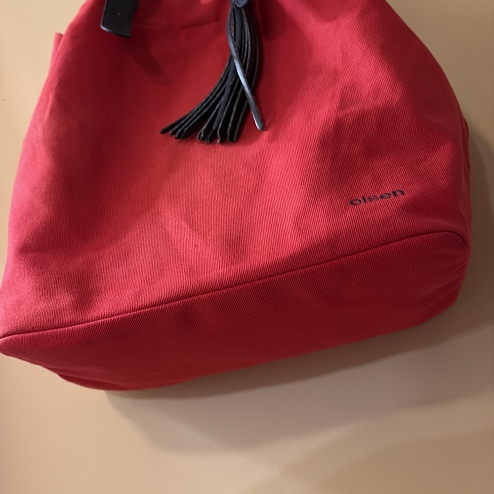 Olsen Europe Red Canvas Tote Bag with Blue Straps - Picture 13 of 14
